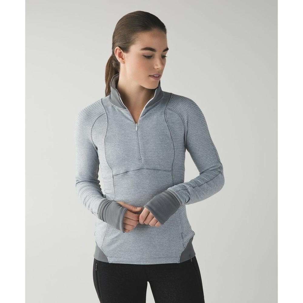 Lululemon Runderful 1/2 Zip Mini Check Pique White Heathered Slate Size‎ 4